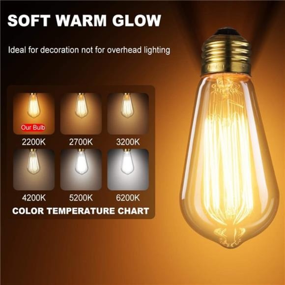 6Pack Edison Bulb,Edison Light Bulbs,Antique Vintage Squirrel Cage Filament Bulb - Picture 7 of 7